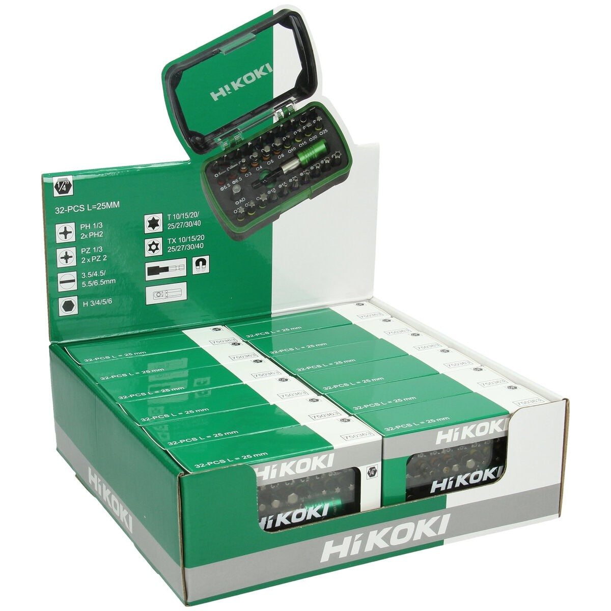 Hikoki 750363 - Caja de puntas 1/4", 32 piezas, 25 mm