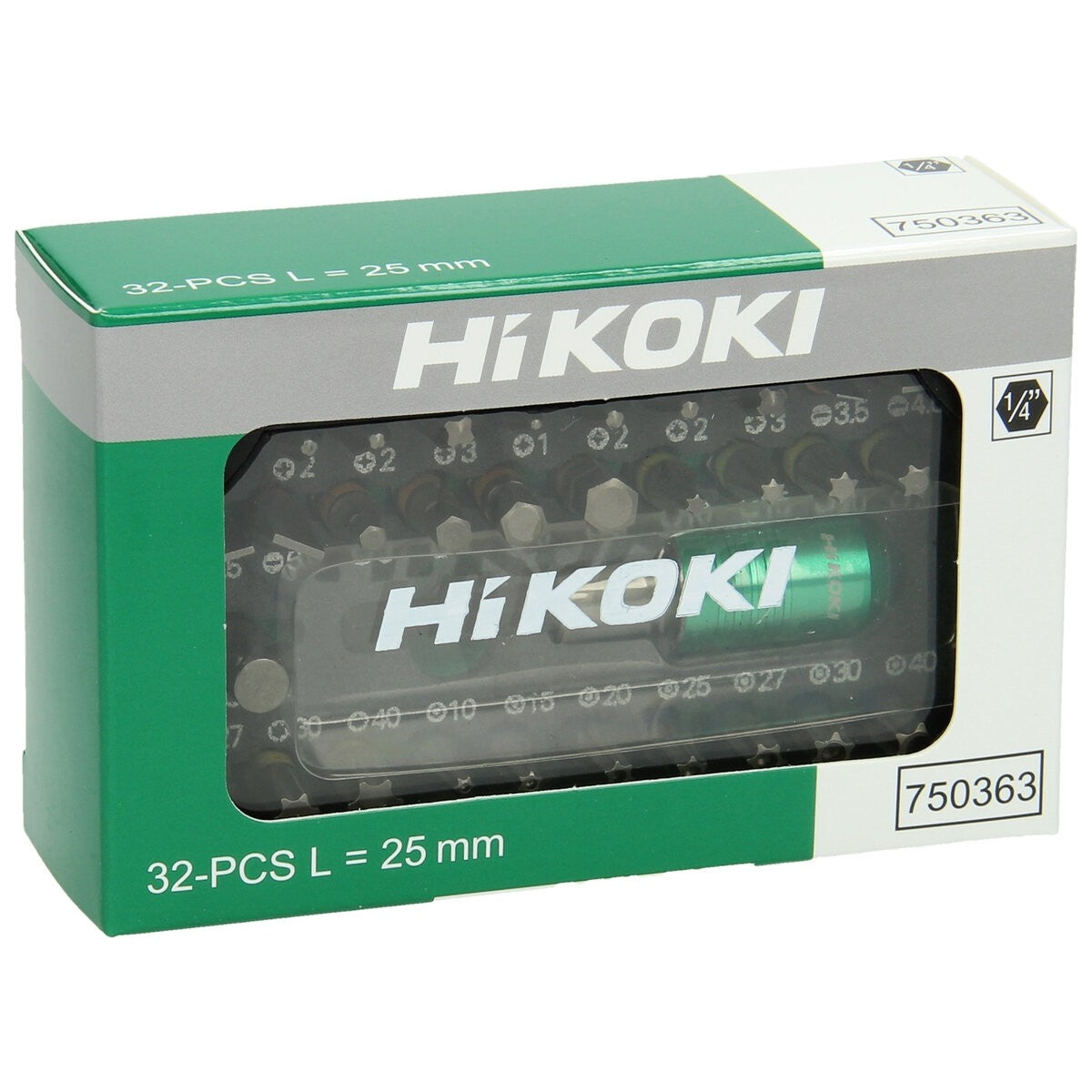 Hikoki 750363 - Caja de puntas 1/4", 32 piezas, 25 mm