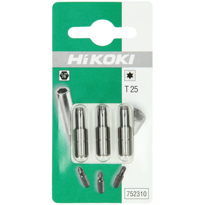 Hikoki 752310 - 3 puntas 1/4" para tornillos Torx T25, 25 mm