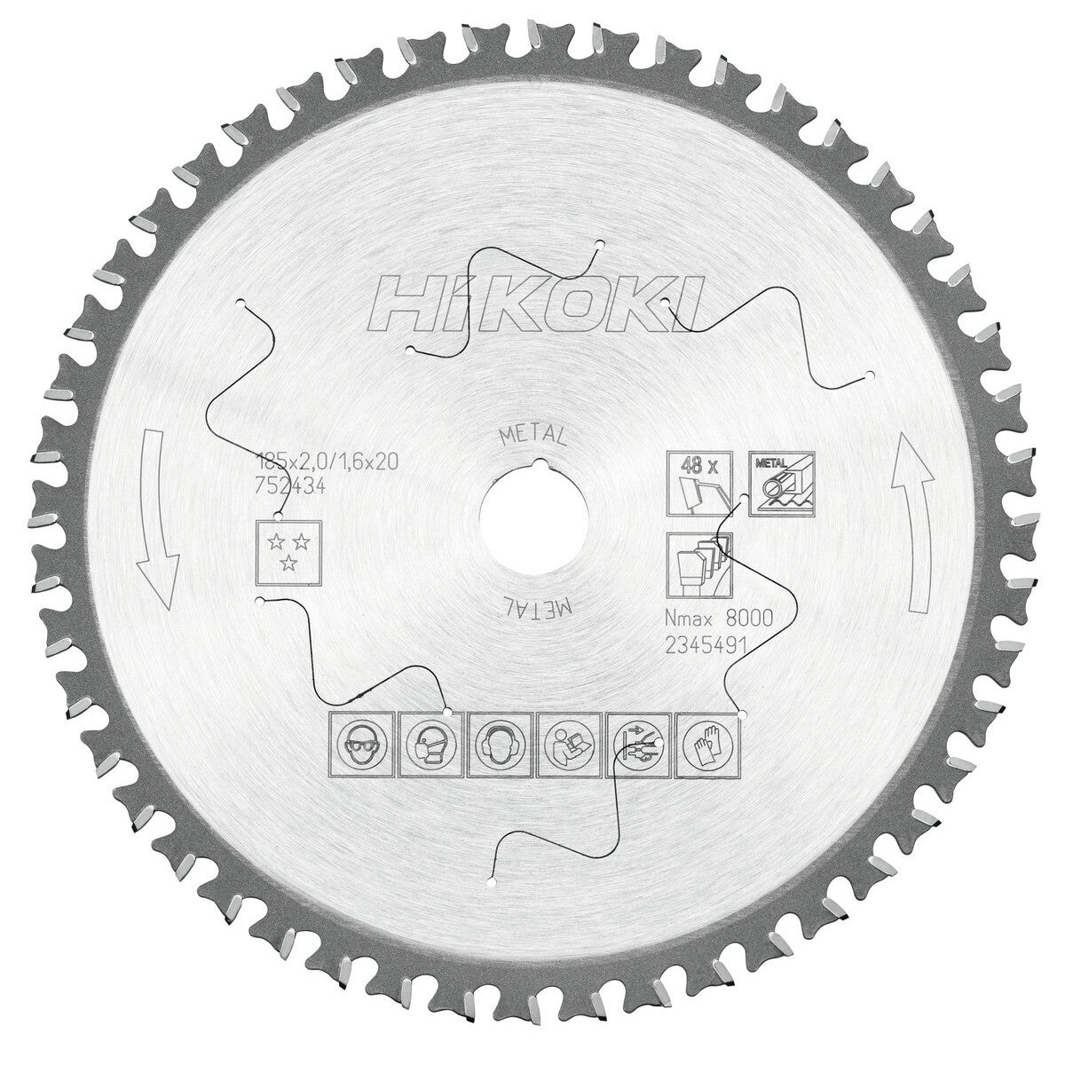 Hikoki 752434 - Hoja de sierra TCT acero 185x20 Z48 diente plano biselado / diente plano