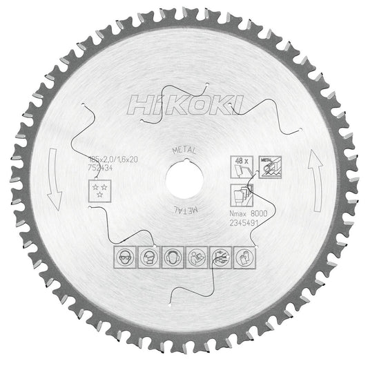 Hikoki 752434 - Hoja de sierra TCT acero 185x20 Z48 diente plano biselado / diente plano