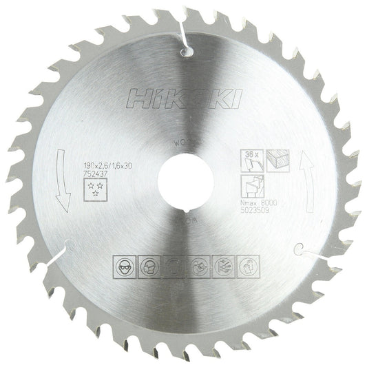 Hikoki 752437 - Hoja de sierra TCT madera 190x30xZ36 diente alterno