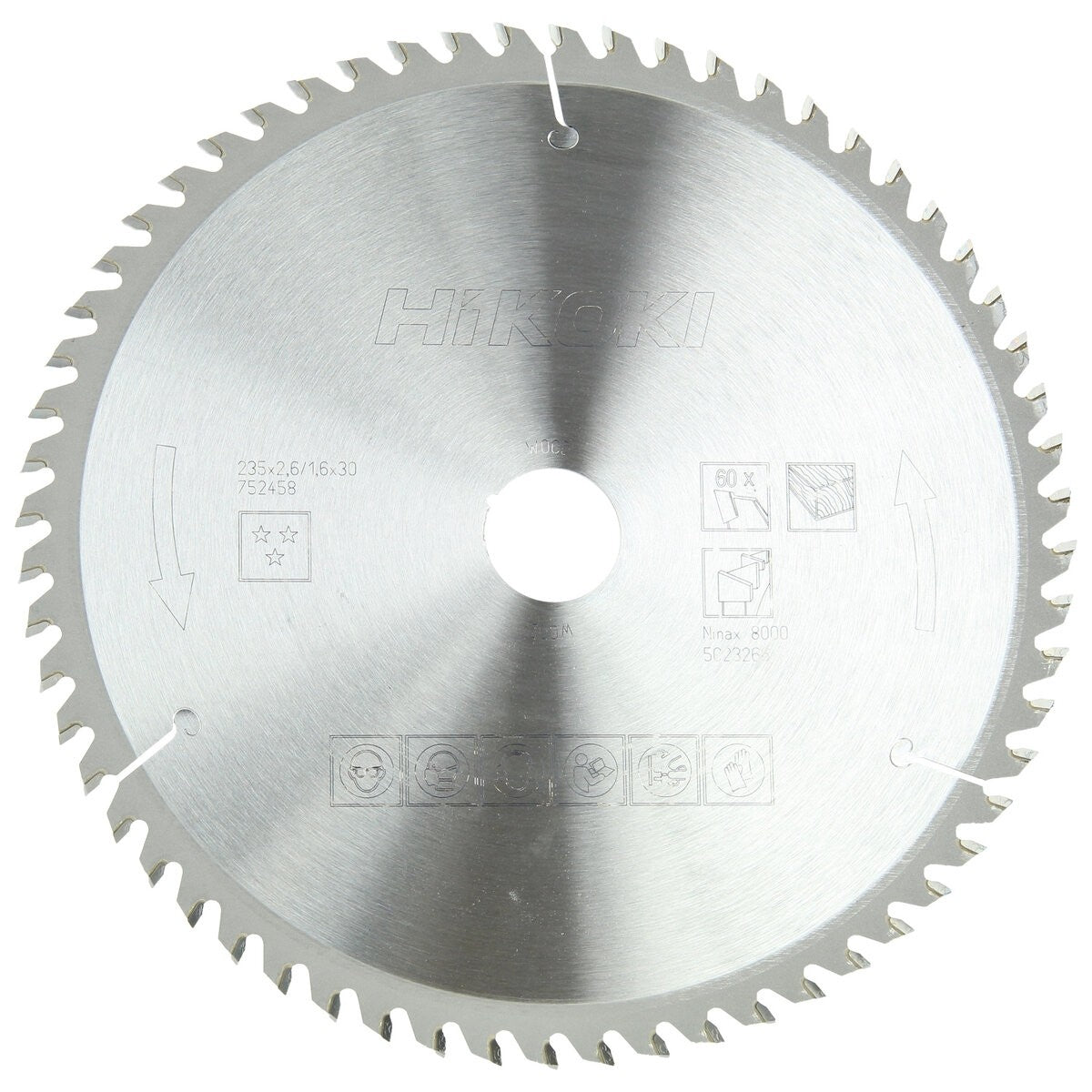 Hikoki 752458 - Hoja de sierra TCT madera 235x30 Z60 diente alterno