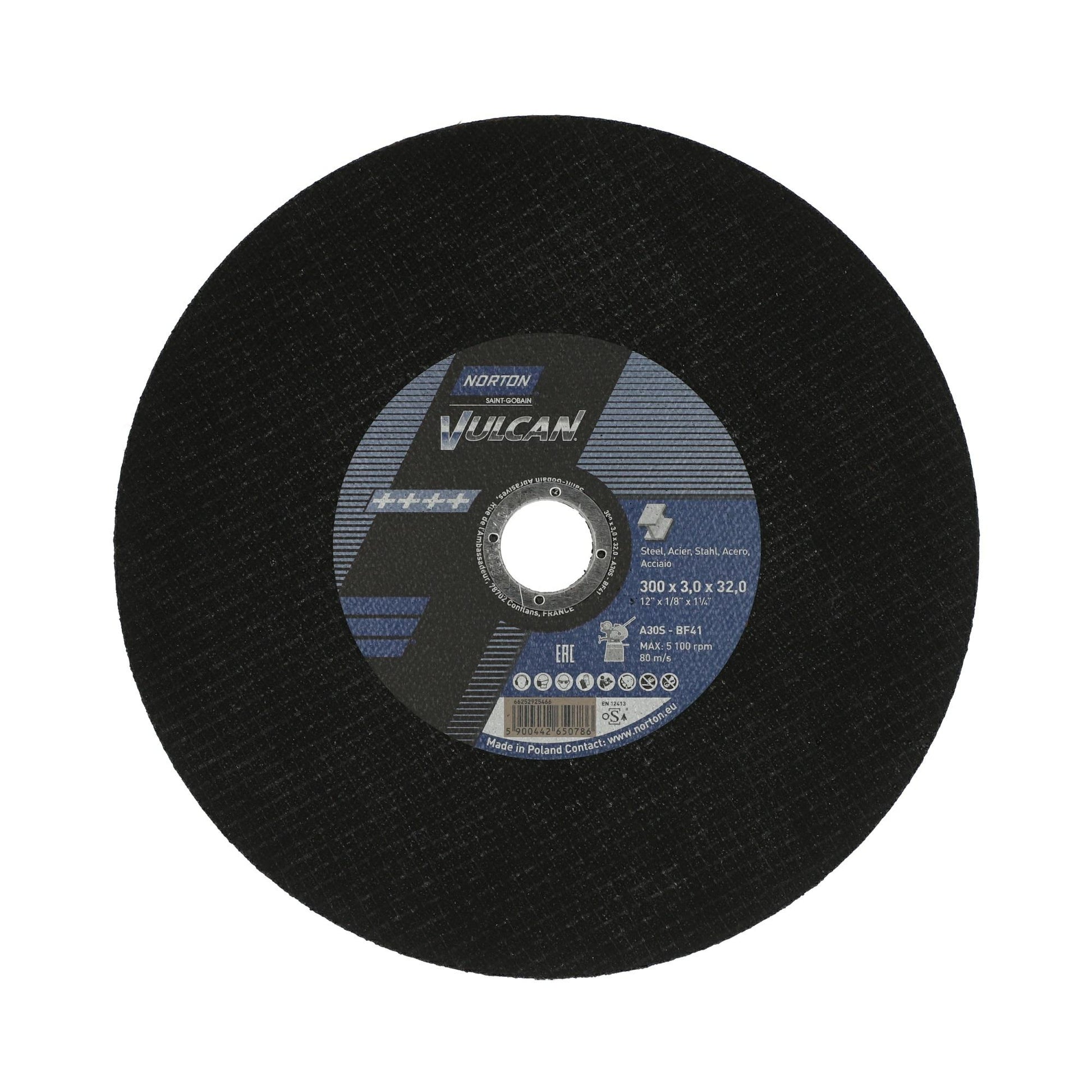 Norton 66252851124 - Disco de corte Vulcan para metal, 300 x 3,0 x 32 mm, A30S (Lote de 10 uds)