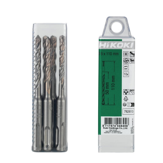 Hikoki 782603 - 10 brocas para martillo SDS-Plus 2 cortadores 5 x 50/110 mm