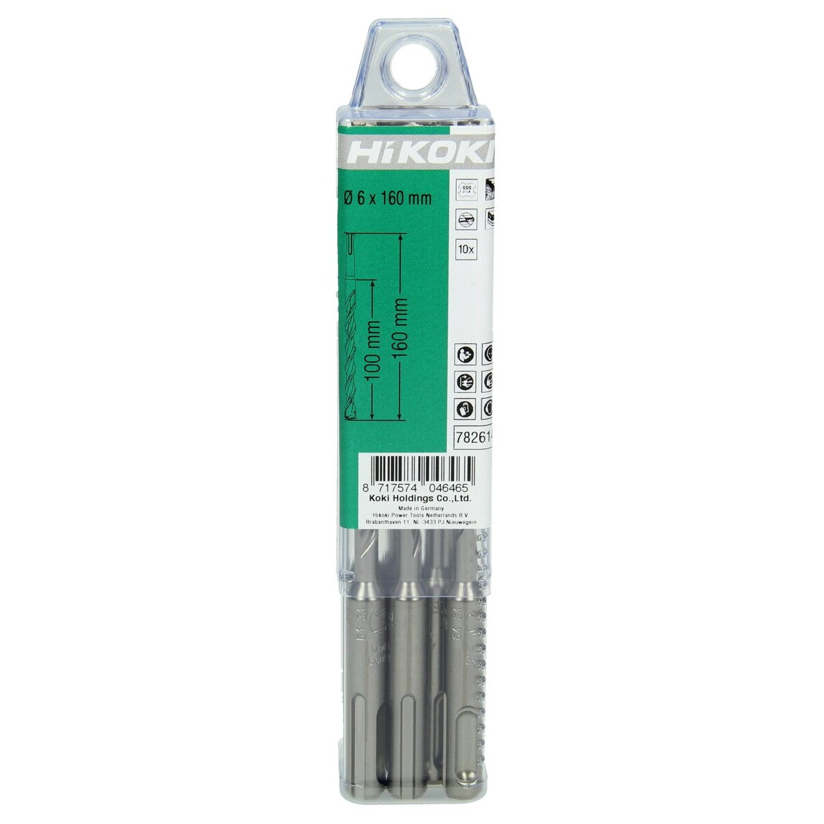 Hikoki 782610 - 10 brocas para martillo SDS-Plus 2 cortadores 5,5 x 100/160 mm