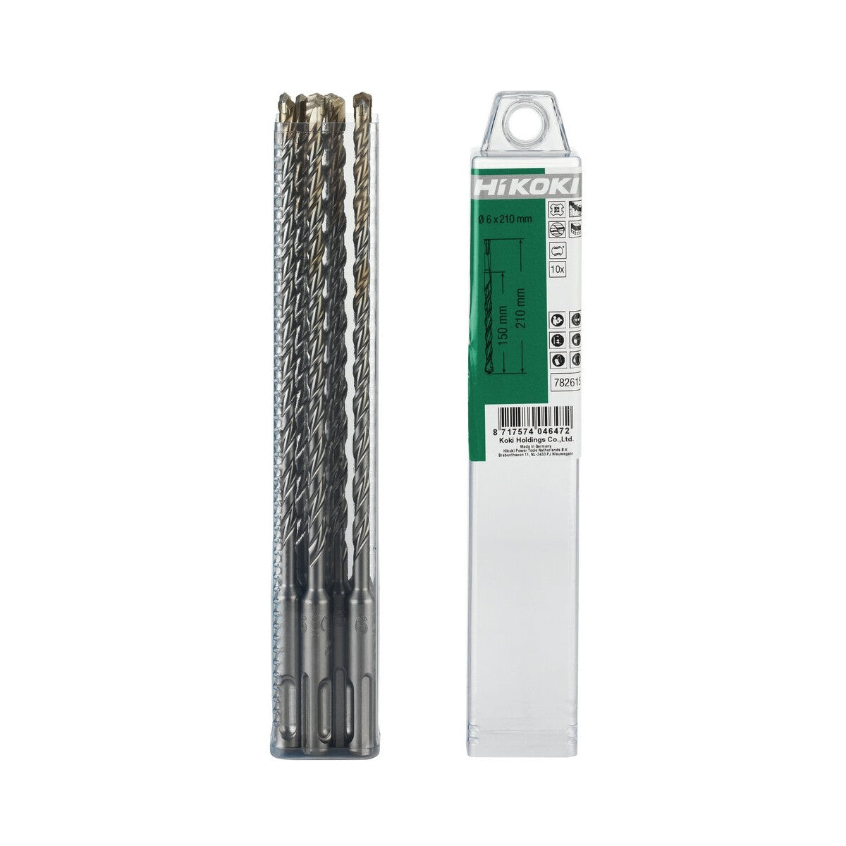 Hikoki 782616 - 10 brocas para martillo SDS-Plus 2 cortadores 6 x 200/260 mm