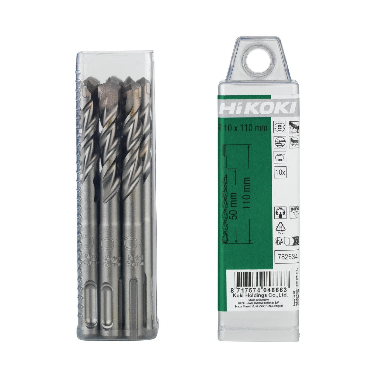 Hikoki 782626 - 10 brocas para martillo SDS-Plus 2 cortadores 8 x 50/110 mm