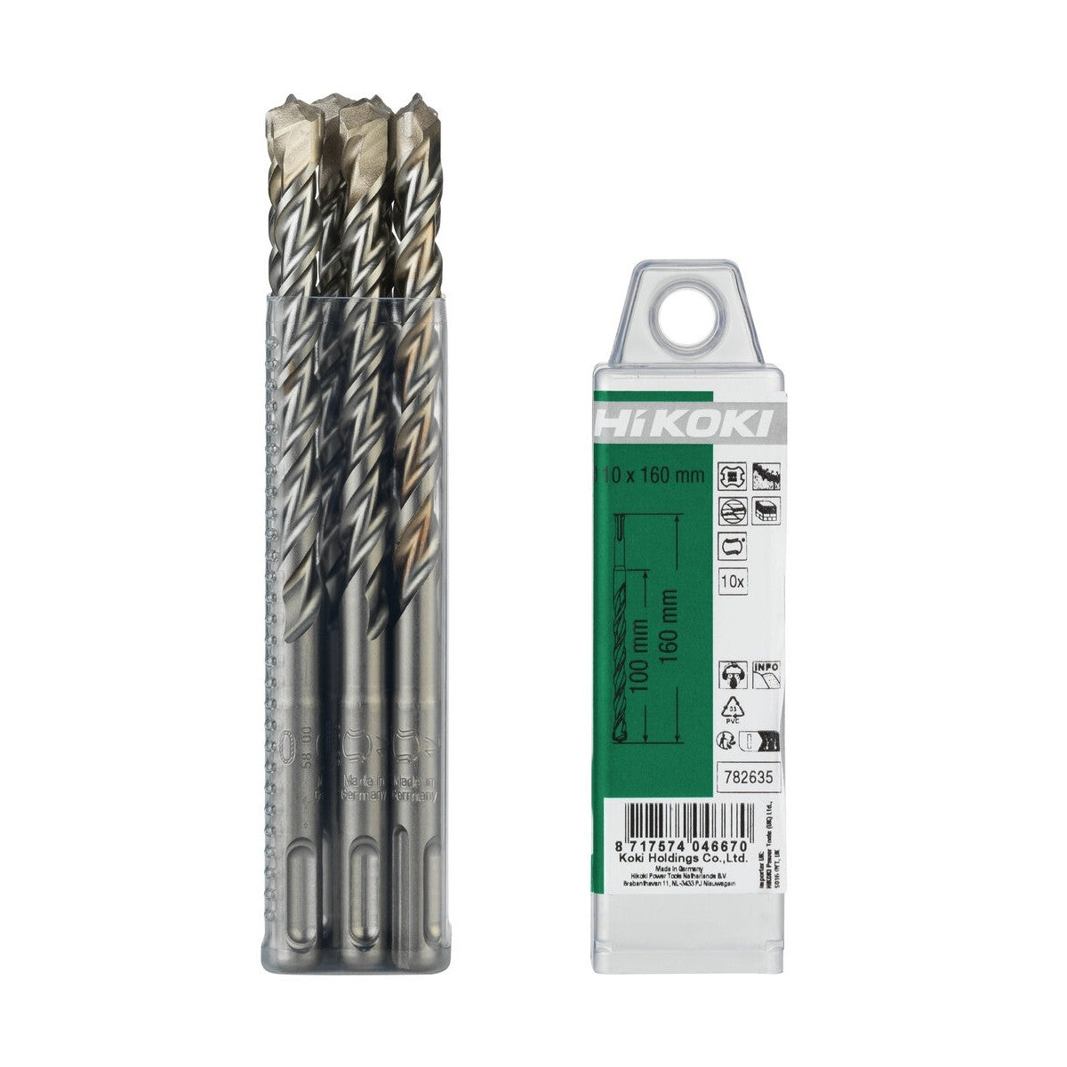 Hikoki 782635 - 10 brocas para martillo SDS-Plus 2 cortadores 10 x 100/160 mm