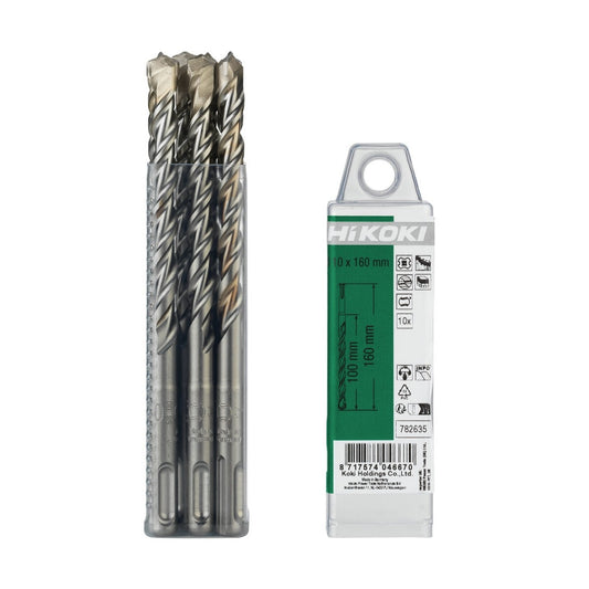 Hikoki 782631 - 10 brocas para martillo SDS-Plus 2 cortadores 9 x 100/160 mm