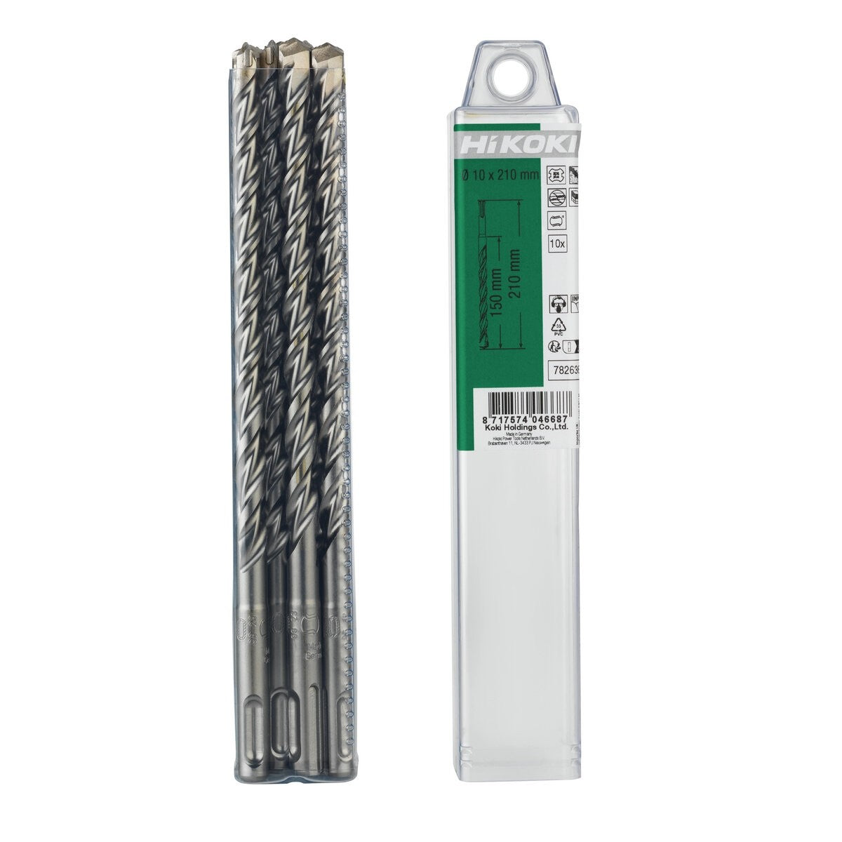 Hikoki 782628 - 10 brocas para martillo SDS-Plus 2 cortadores 8 x 150/210 mm