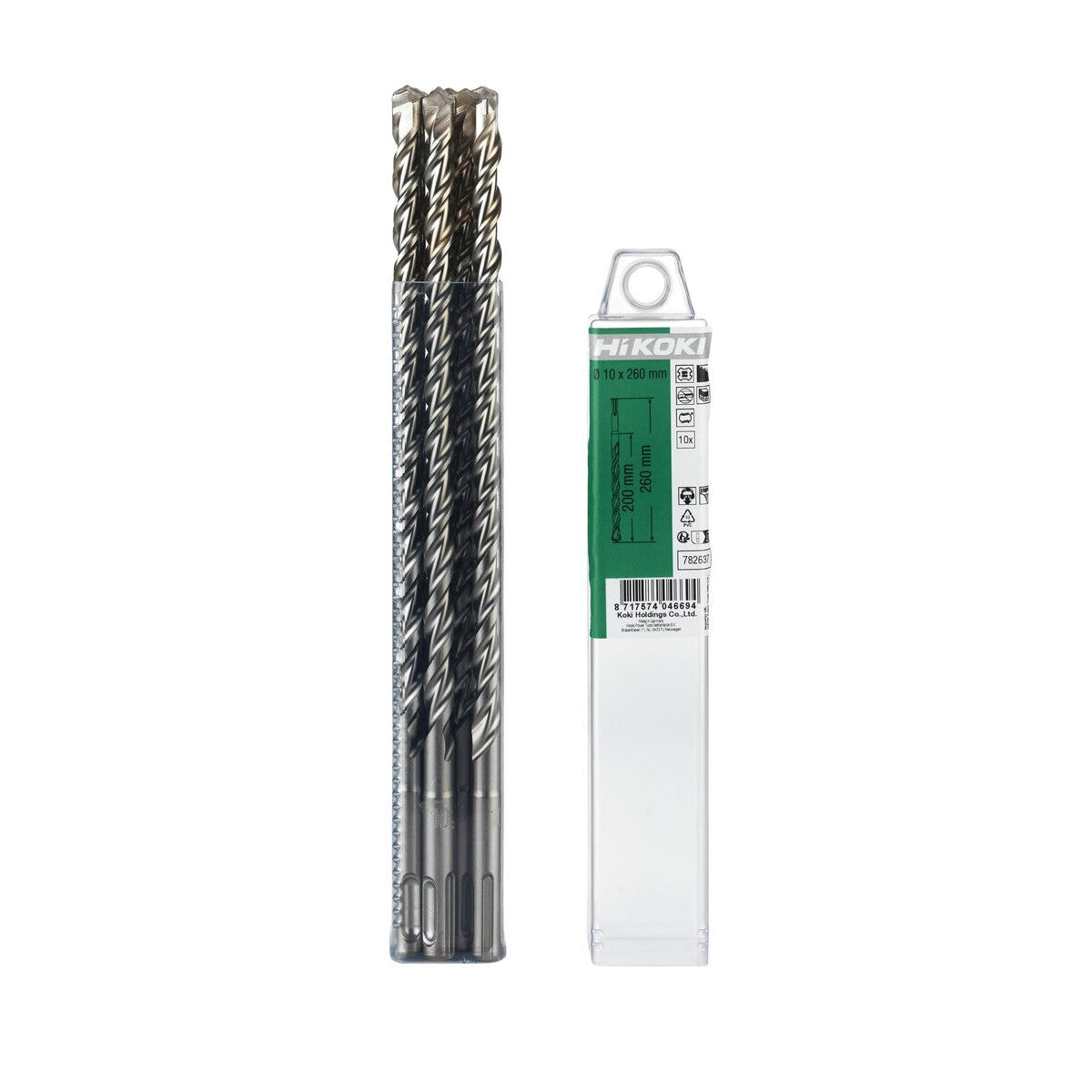 Hikoki 782637 - 10 brocas para martillo SDS-Plus 2 cortadores 10 x 200/260 mm