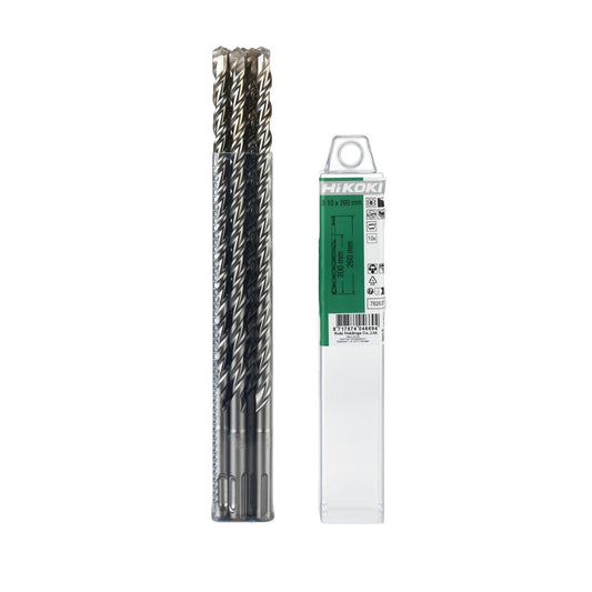 Hikoki 782637 - 10 brocas para martillo SDS-Plus 2 cortadores 10 x 200/260 mm