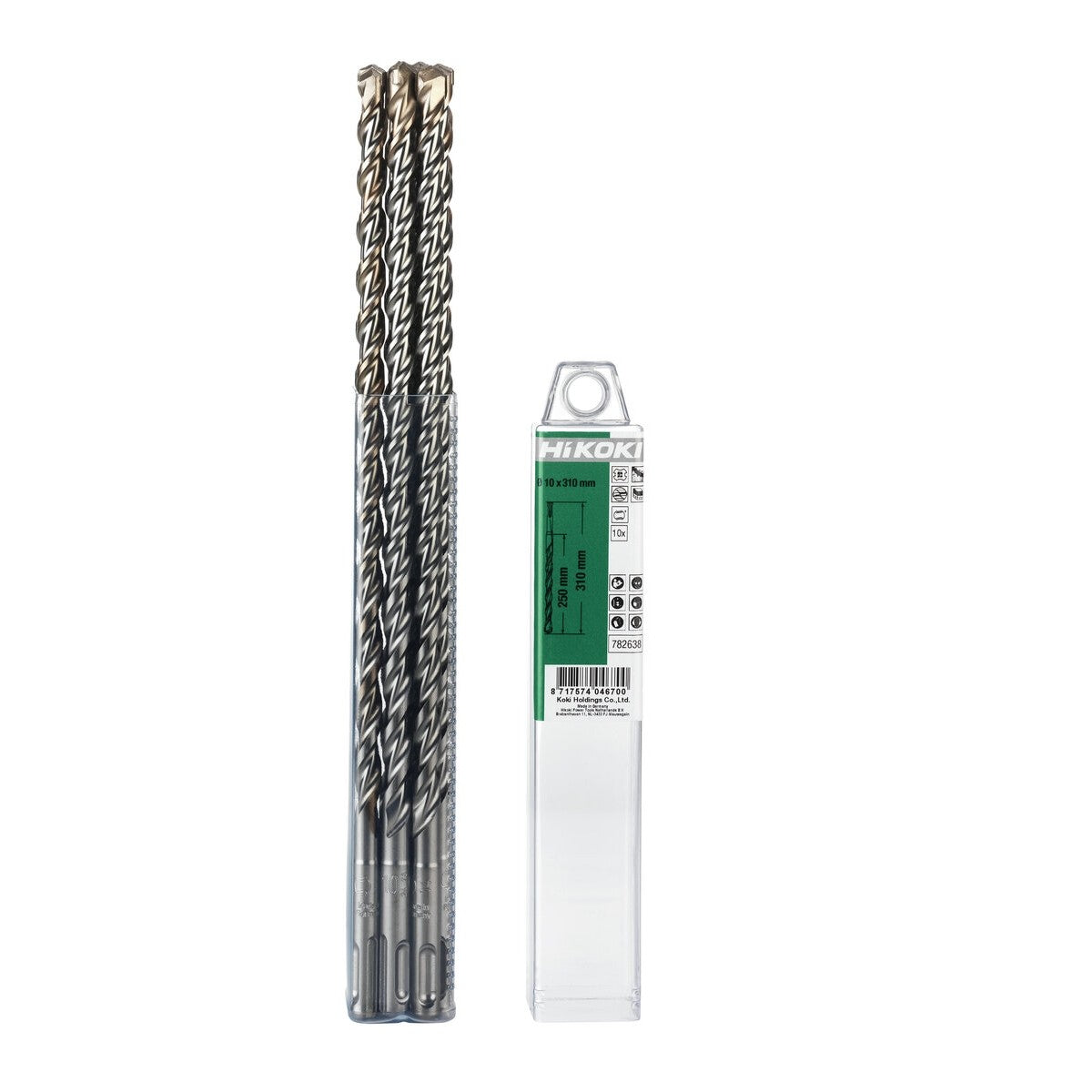 Hikoki 782638 - 10 brocas para martillo SDS-Plus 2 cortadores 10 x 250/310 mm