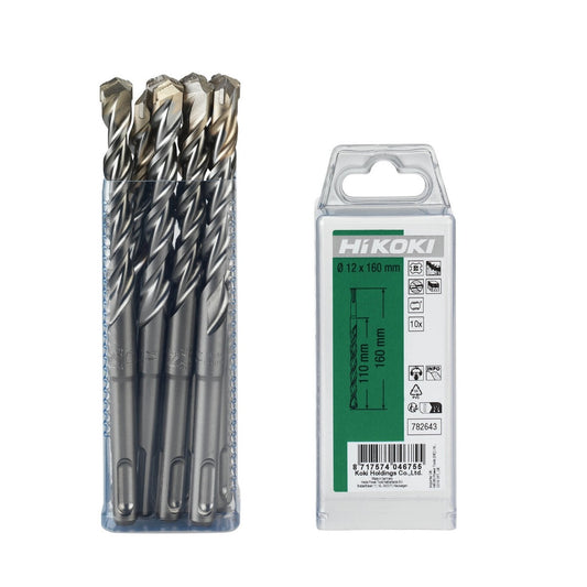 Hikoki 782643 - 10 brocas para martillo SDS-Plus 2 cortadores 12 x 110/160 mm