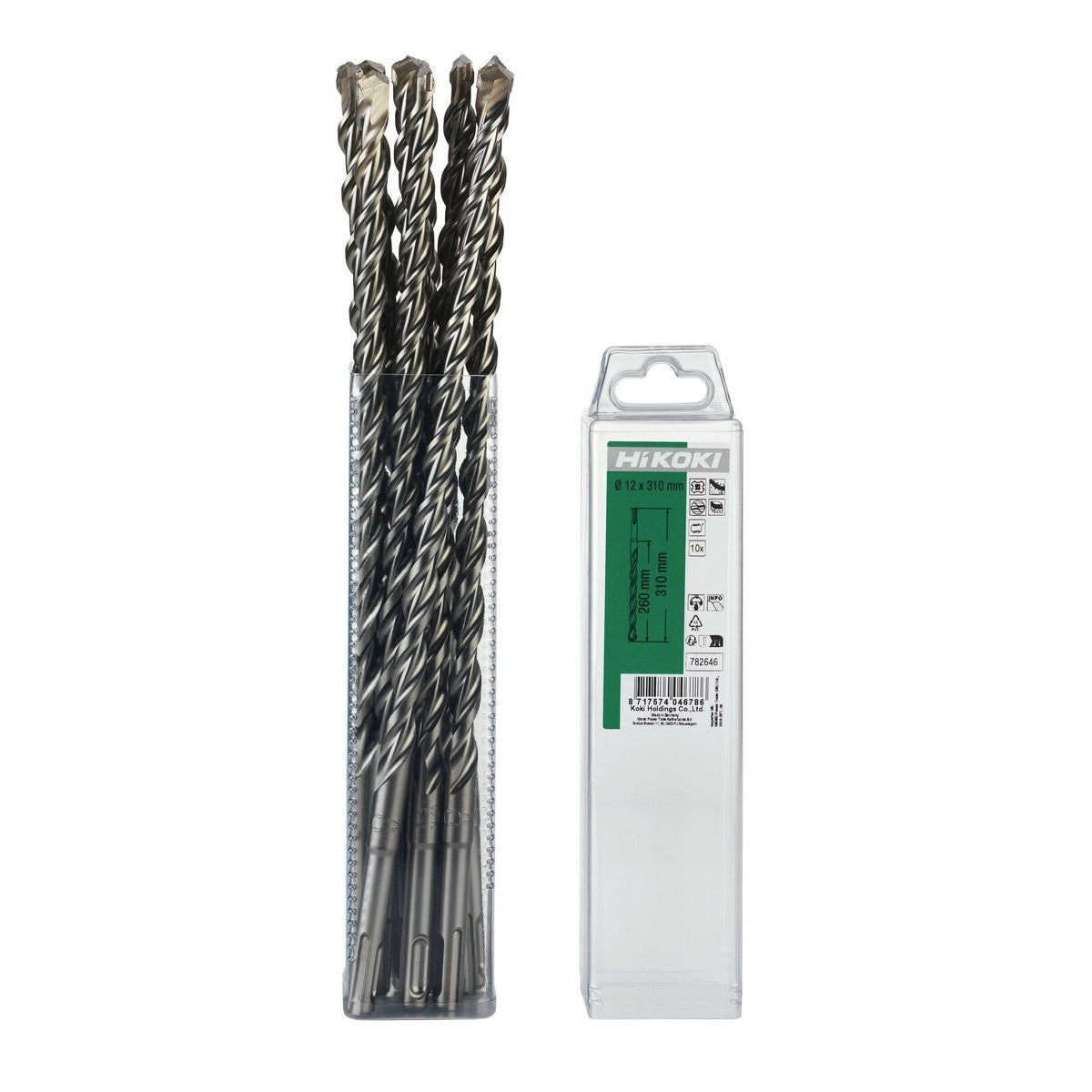 Hikoki 782646 - 10 brocas para martillo SDS-Plus 2 cortadores 12 x 260/310 mm