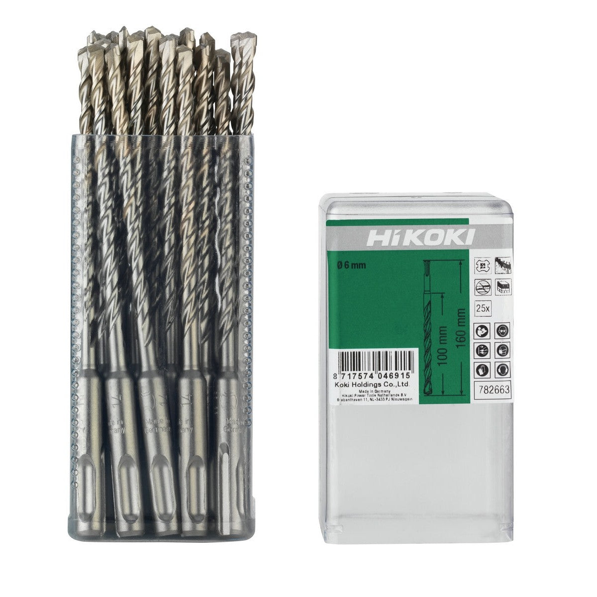 Hikoki 782663 - 25 brocas para martillo SDS-Plus 2 cortadores 6 x 100/160 mm