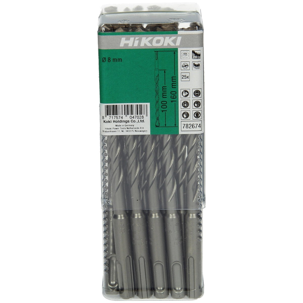 Hikoki 782674 - 25 brocas para martillo SDS-Plus 2 cortadores 8 x 100/160 mm