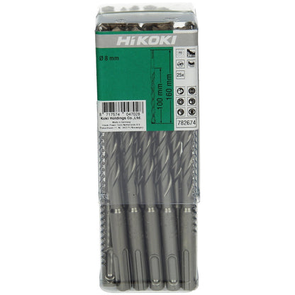 Hikoki 782674 - 25 brocas para martillo SDS-Plus 2 cortadores 8 x 100/160 mm