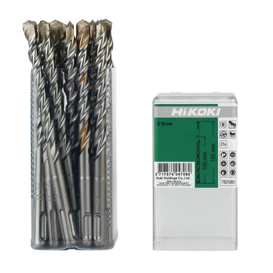 Hikoki 782680 - 25 brocas para martillo SDS-Plus 2 cortadores 10 x 100/160 mm