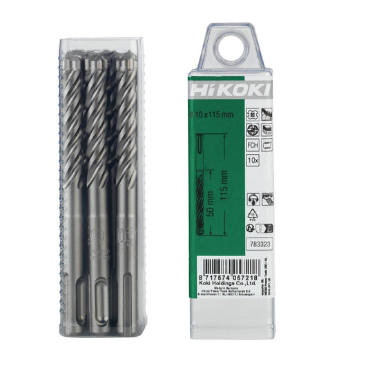 Hikoki 783331 - 10 brocas para martillo SDS-Plus con cabeza carburo (FCH) 4 cortadores 12 x 150/215 mm