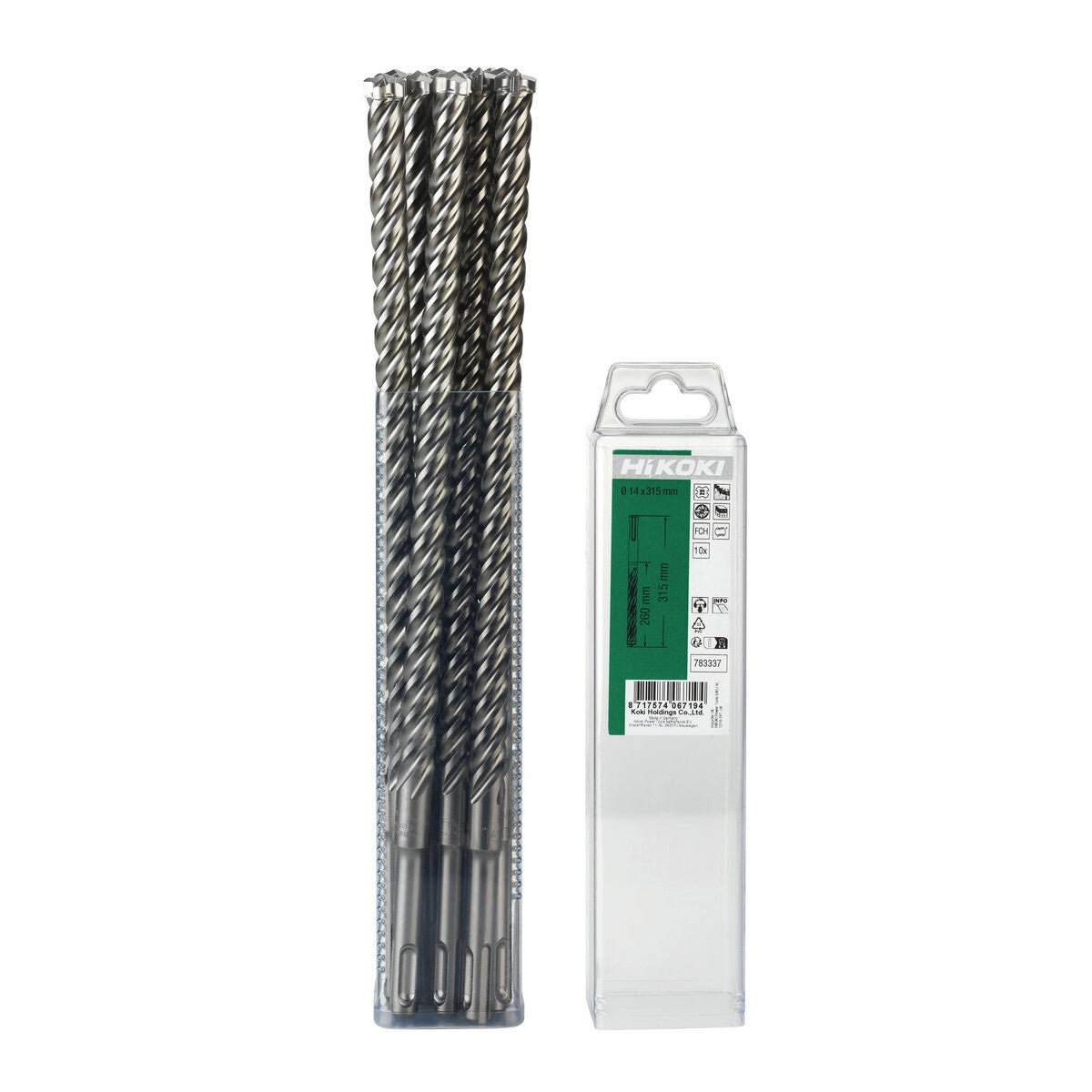 Hikoki 783326 - 10 brocas para martillo SDS-Plus con cabeza carburo (FCH) 4 cortadores 10 x 200/265 mm