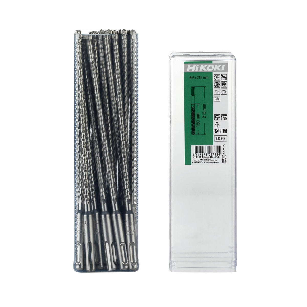 Hikoki 783347 - 25 brocas para martillo SDS-Plus con cabeza carburo (FCH) 4 cortadores 6 x 150/215 mm