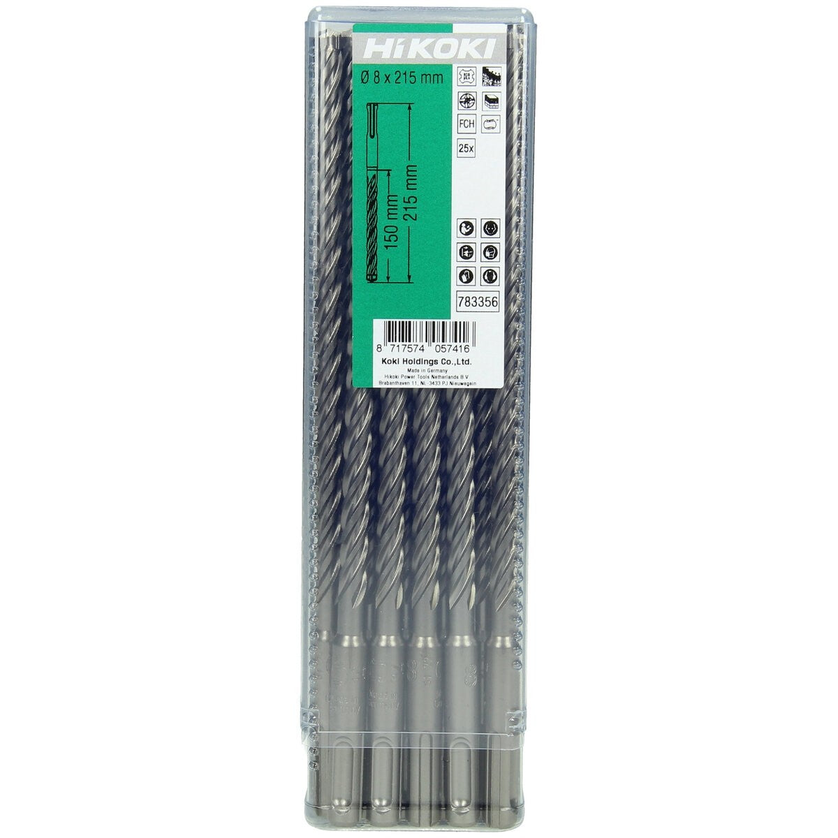 Hikoki 783355 - 25 brocas para martillo SDS-Plus con cabeza carburo (FCH) 4 cortadores 8 x 100/165 mm