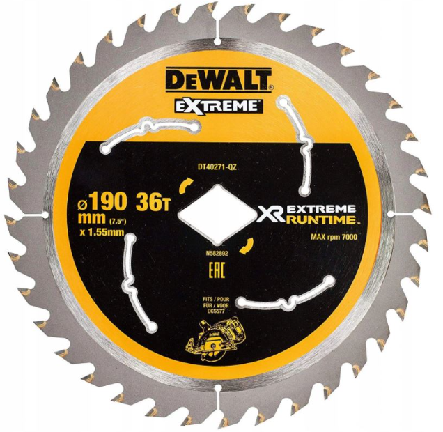 DEWALT DT40271-QZ DT40271 - Cuchilla para taladro de diamante (190 mm, 36 dientes)