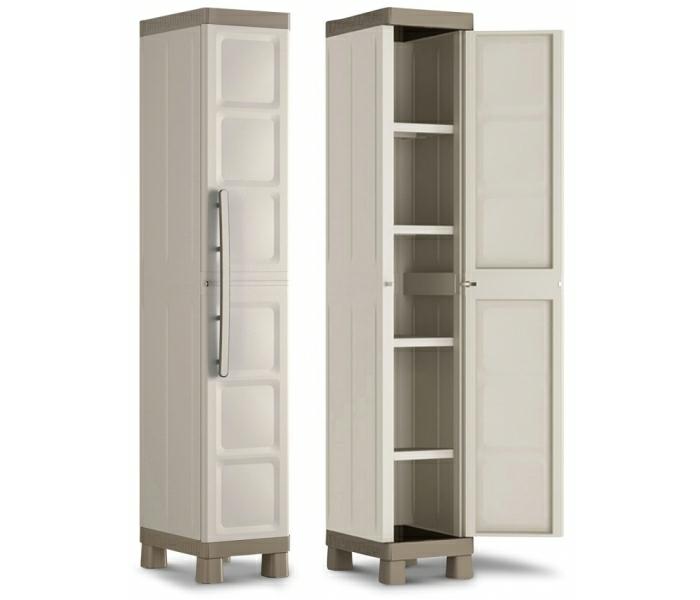 Keter, Excellence Armario con una Puerta, Polipropileno, Arena/Gris, 182 x 33 x 45 cm