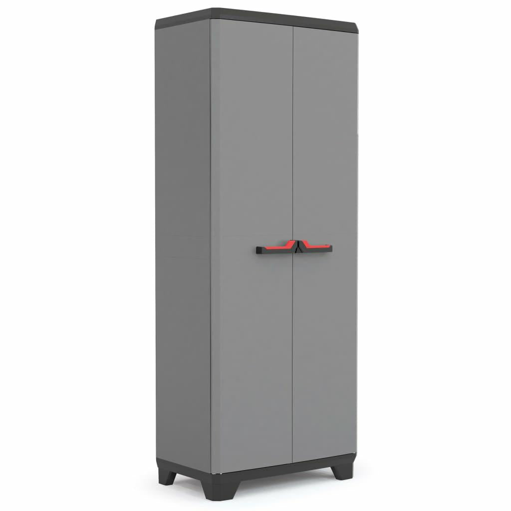 Keter Armario Stilo Escobero|Amario Escobero de almacenaje|Resina|2 Puertas y 3 baldas Regulables en Altura|Color Gris/Negro|173 x 68 x 39 cm