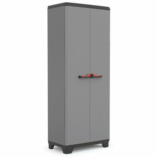 Keter Armario Stilo Escobero|Amario Escobero de almacenaje|Resina|2 Puertas y 3 baldas Regulables en Altura|Color Gris/Negro|173 x 68 x 39 cm