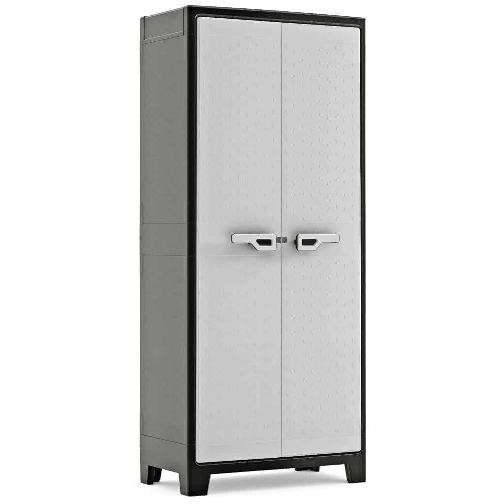Keter Armario Titan Alto|Almacenaje Interior y Exterior|Resina|Resistente al Agua con 2 Puertas y 4 Baldas regulables en altura|Color Negro/Gris|80 x 44 x 182 cm