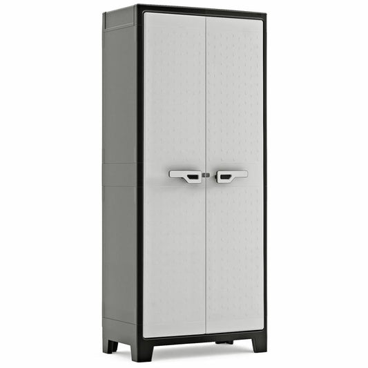Keter Armario Titan Alto|Almacenaje Interior y Exterior|Resina|Resistente al Agua con 2 Puertas y 4 Baldas regulables en altura|Color Negro/Gris|80 x 44 x 182 cm