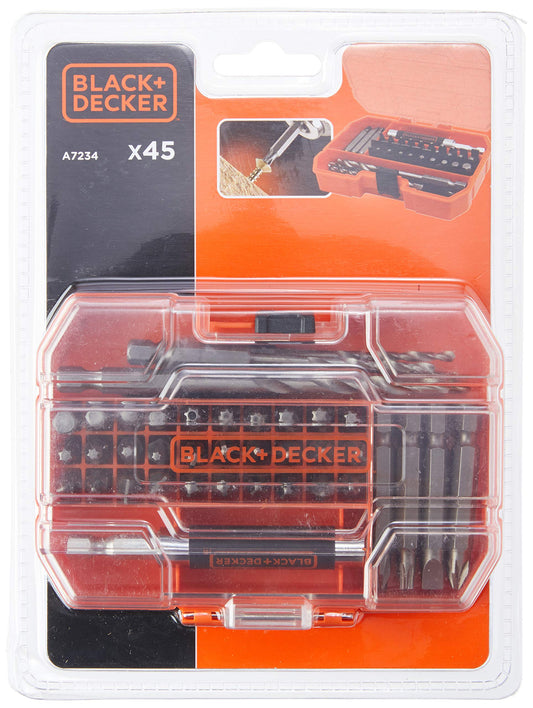 BLACK+DECKER A7234-XJ -Juego de 45 Piezas para Taladrar y Atornillar en Tough Case pequeño, Naranja