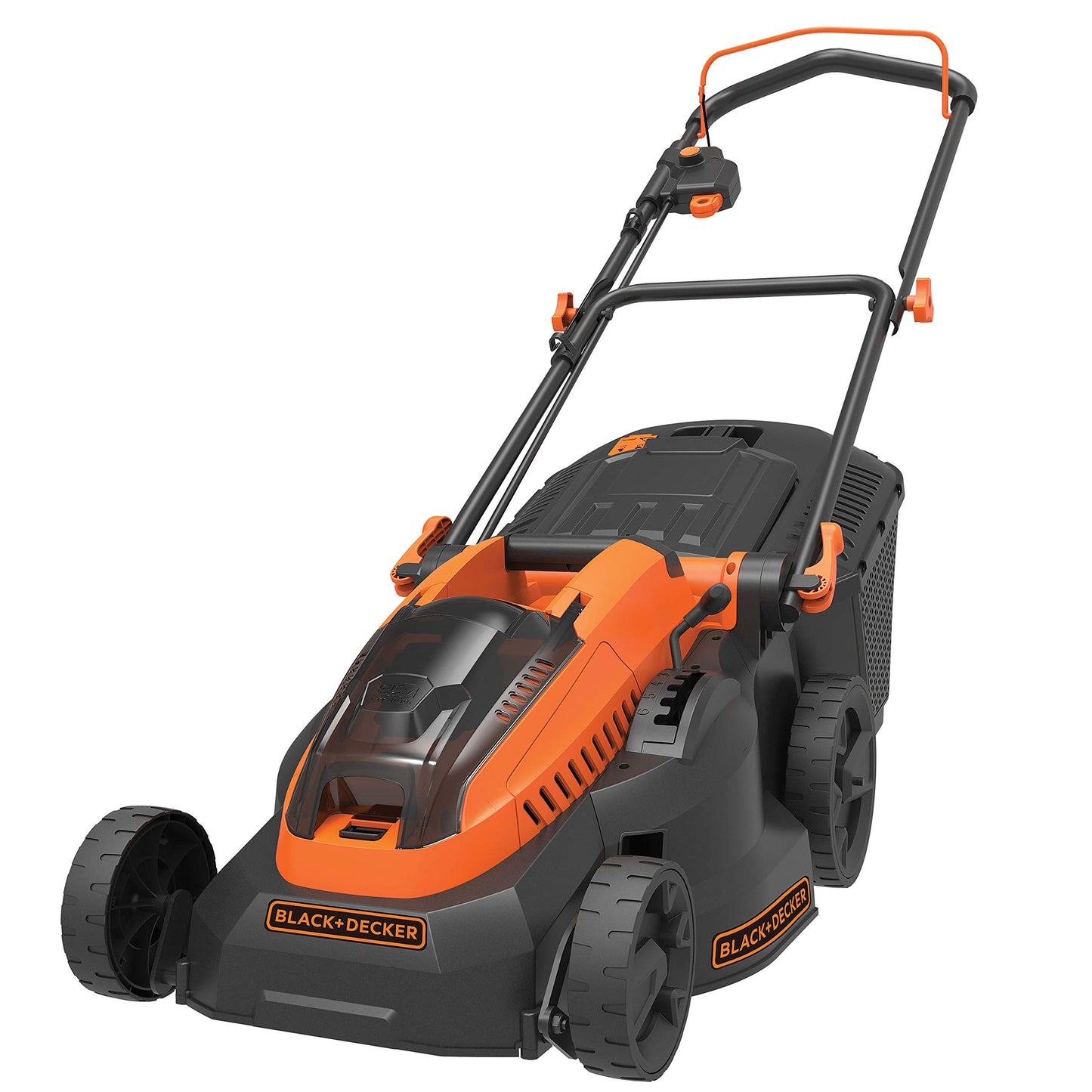 BLACK+DECKER CLM3825L2-QW - Cortacésped inalámbrico (6 Alturas Regulables 20, 30, 40, 50, 60 y 70 mm, 2 baterías, 36 V, Naranja, 38 cm)