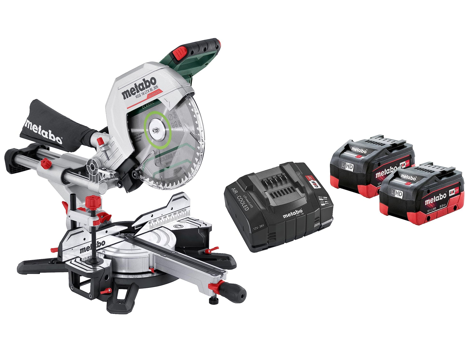 Metabo 614305810 - Ingletadora de batería KGS 18 LTX BL 305, 18 V, 2x8,0 Ah LiHD