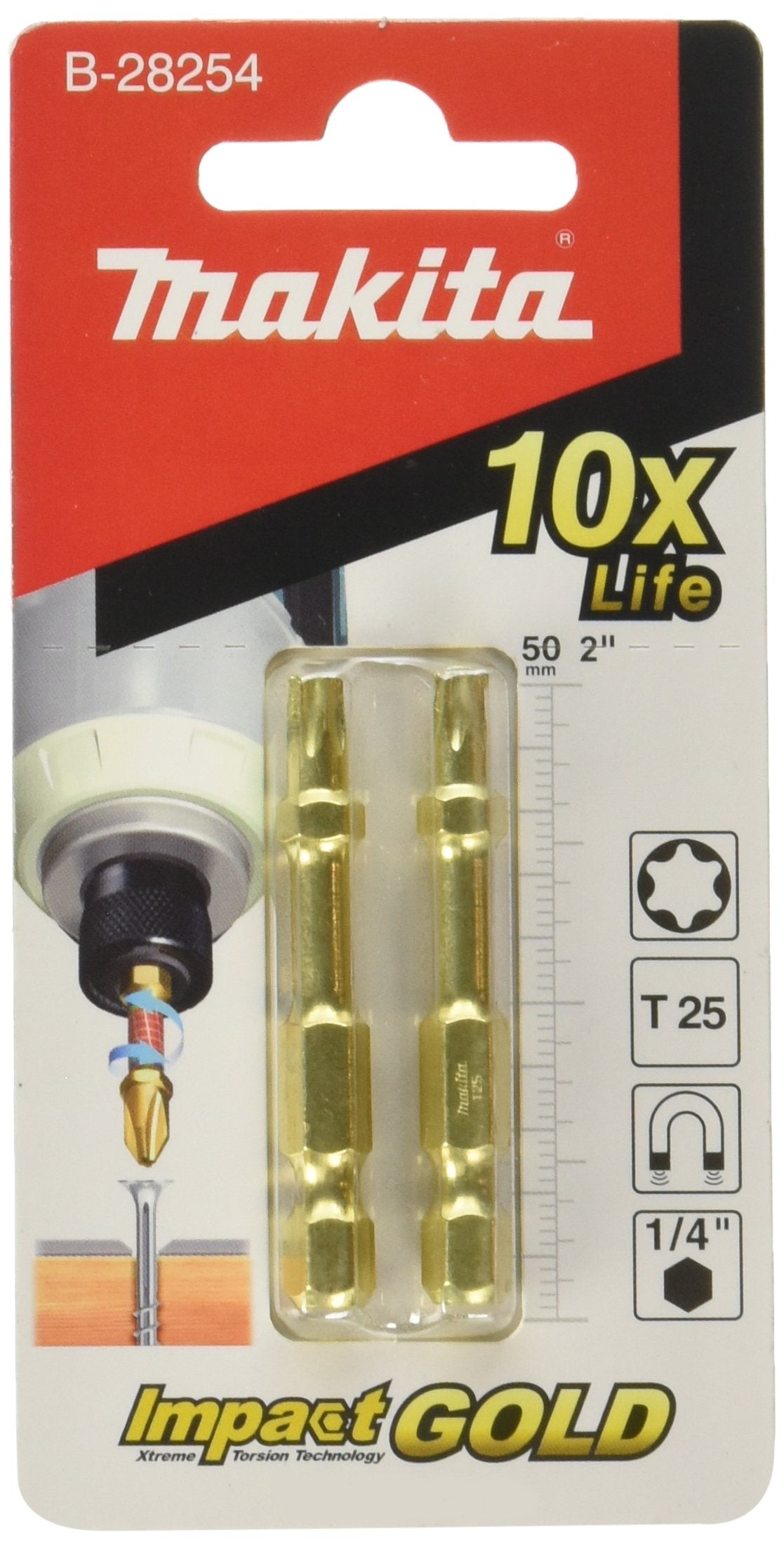 Makita B-28254 - Puntas de atornillar de torsión T25 de 50 mm (Lote de 2 uds)