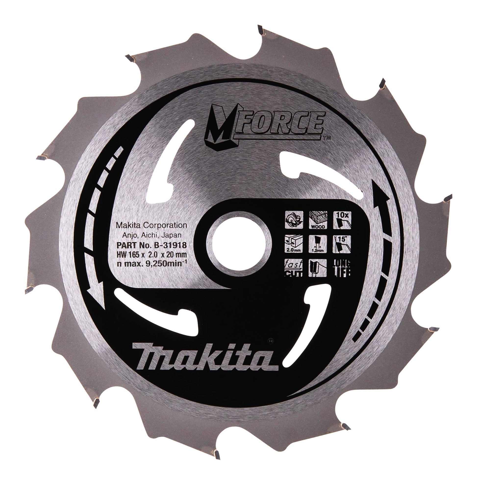 Makita B-31918 - M de Force Hoja, 165 x 20 mm, 10Z, B de 31918
