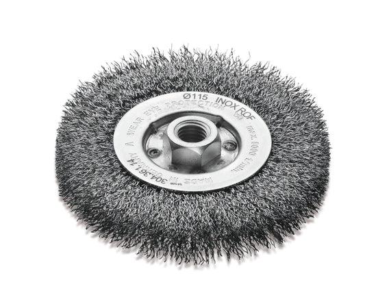 LessMann 30436114 - Cepillo circular LessMann 115x12 mm./M14x2,0 mm. alambre de acero inoxidable ondulado ROF 0,30