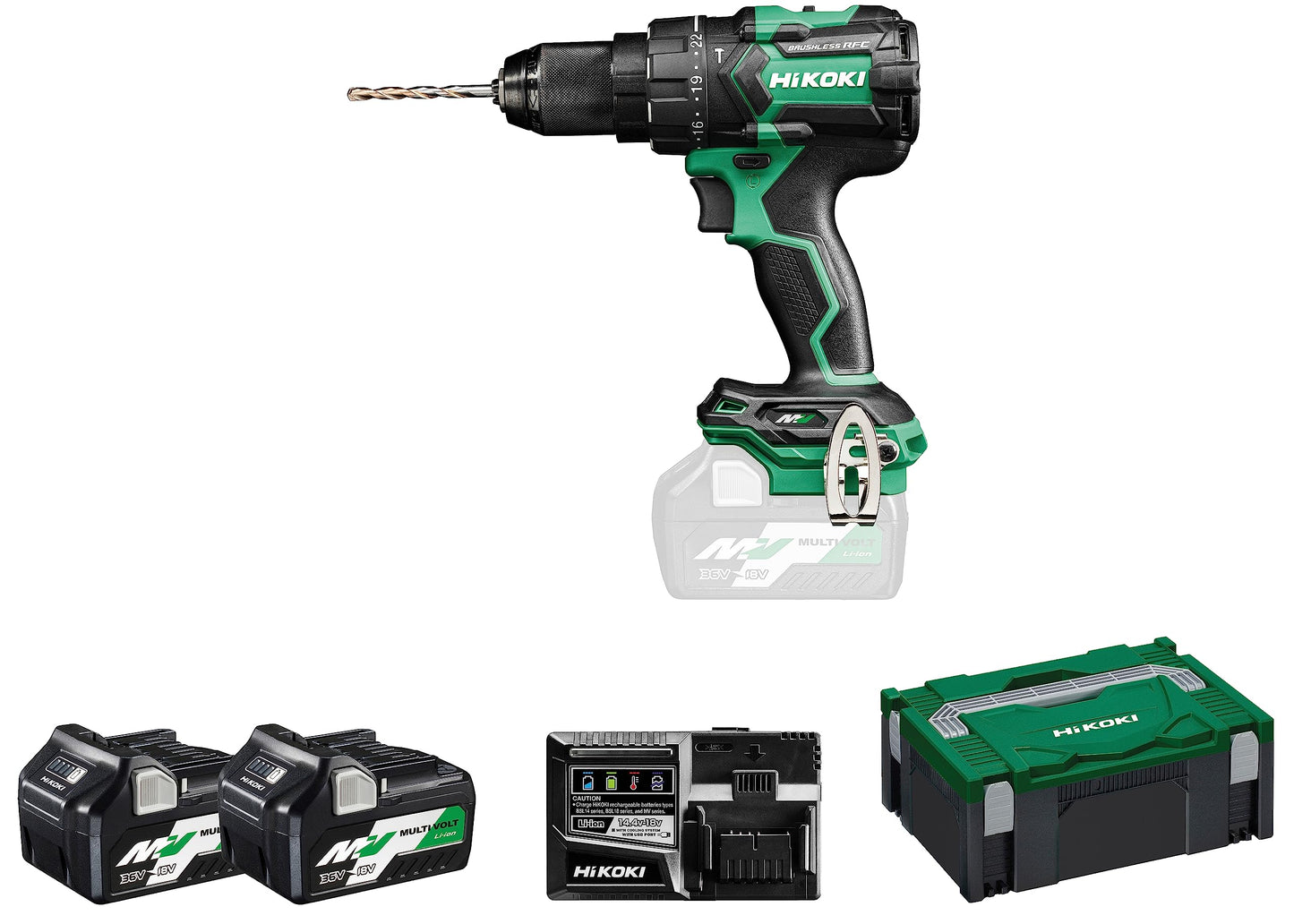 Hikoki DV36DCWRZ - Taladro atornillador percutor de batería DV36DC 36V 155 Nm, 2x2,5 Ah MultiVolt