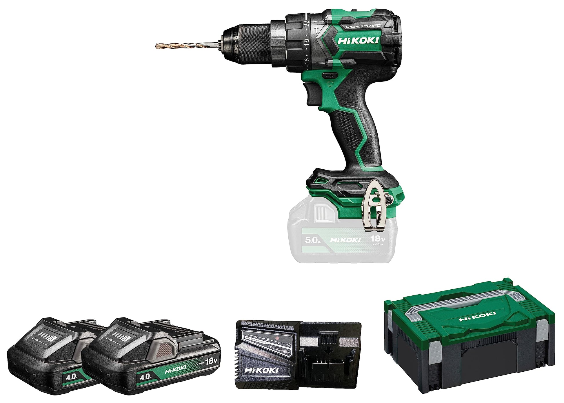 Hikoki DV18DCWHZ - Taladro atornillador percutor de batería 18 V DV18DC, 140 Nm, 2 baterías 4,0 Ah