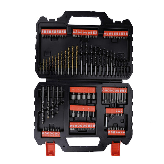BLACK+DECKER Juego de 109 Piezas para Atornillar y Taladrar con Brocas de Titanio, Incluye Brocas para Metal, Mampostería y Madera, Maletín de Fácil Transporte - A7200-XJ