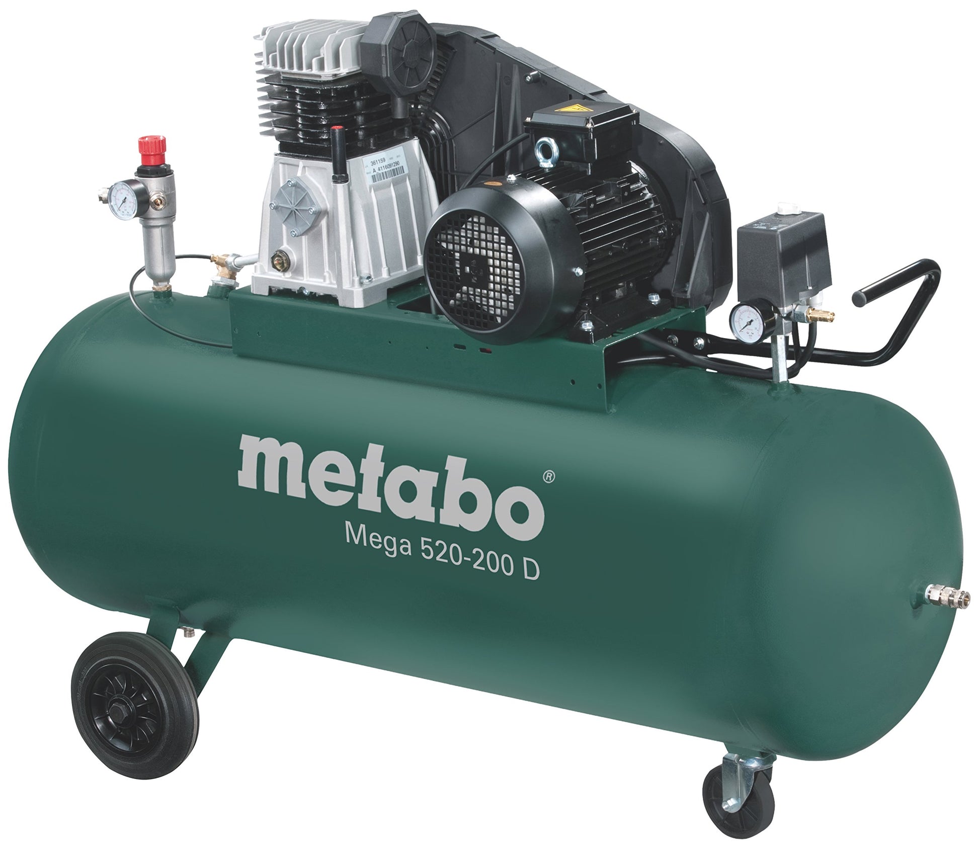 Metabo 601541000 - Compresor de pistón Mega 520-200 D, calderín 200 l, 10 bar, 3 kW, trifásico