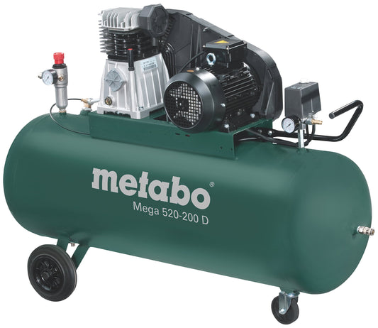 Metabo 601541000 - Compresor de pistón Mega 520-200 D, calderín 200 l, 10 bar, 3 kW, trifásico
