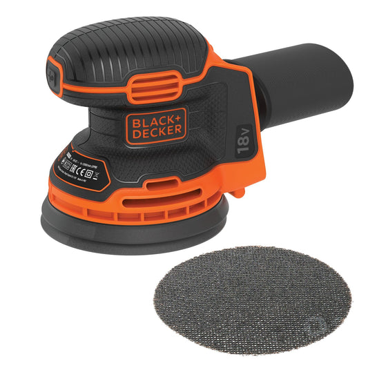 BLACK+DECKER Lijadora Orbital 18V, diámetro de papel 125mm, velocidad 12.000 rpm, Sistema POWER CONNECT, Recolección de Polvo, No Incluye Cargador ni Batería, BDCROS18N-XJ