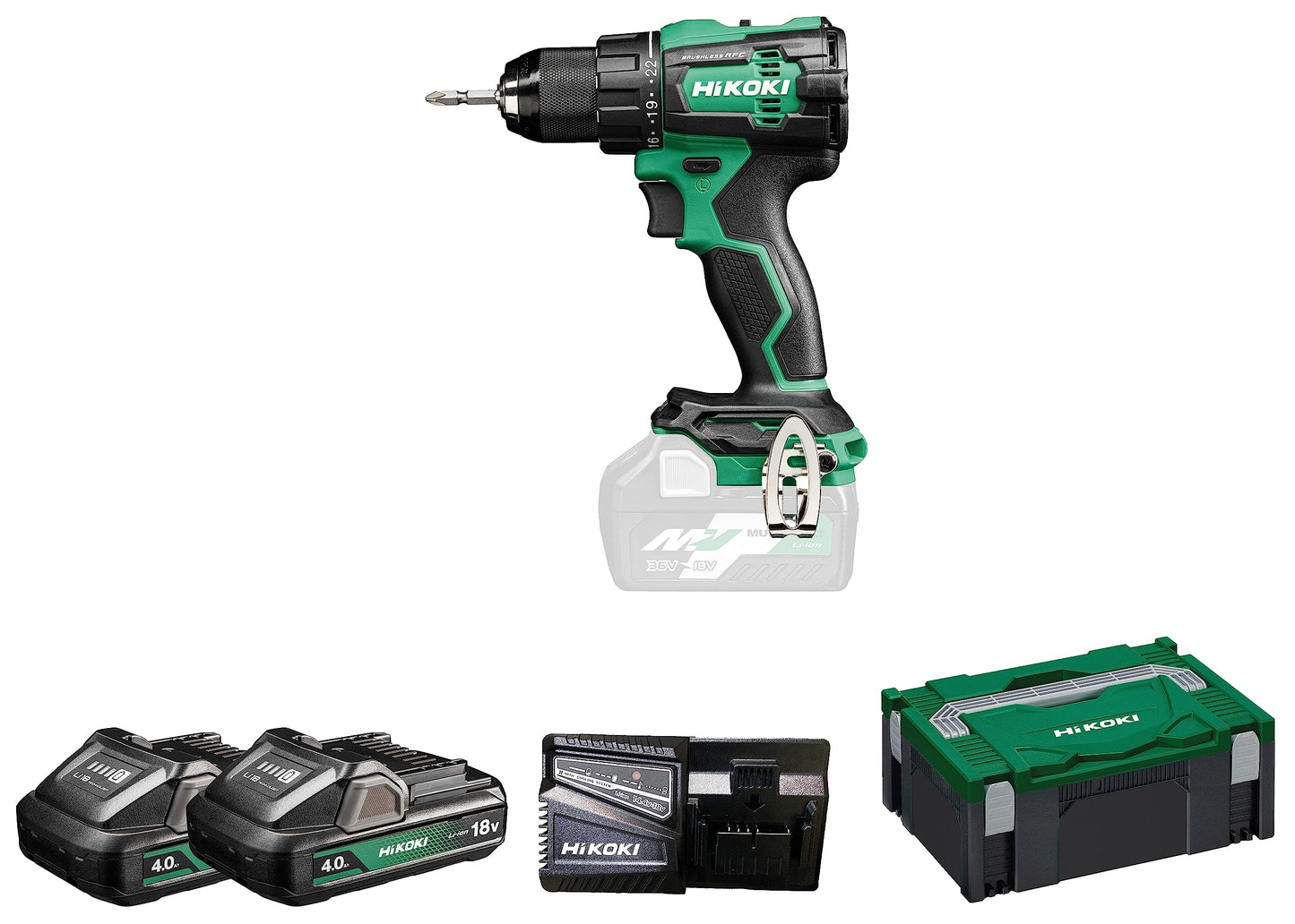 Hikoki DS18DEWHZ - Taladro atornillador de batería 18 V DS18DE, 70 Nm, 2 baterías 4,0 Ah