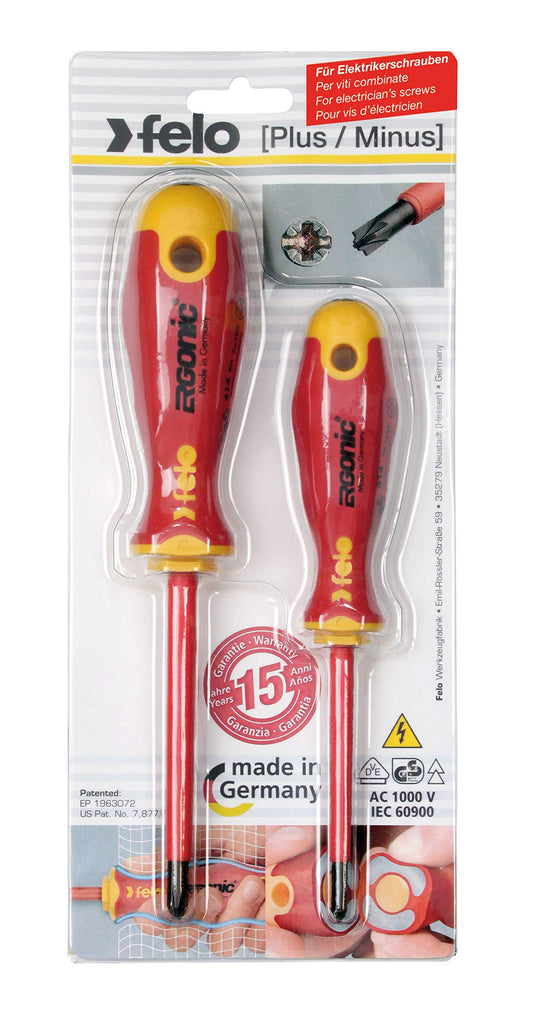Felo 41792191 - Juego de destornilladores aislados VDE Felo Ergonic (+/-Z1 y +/-Z2 / 2 uds.)