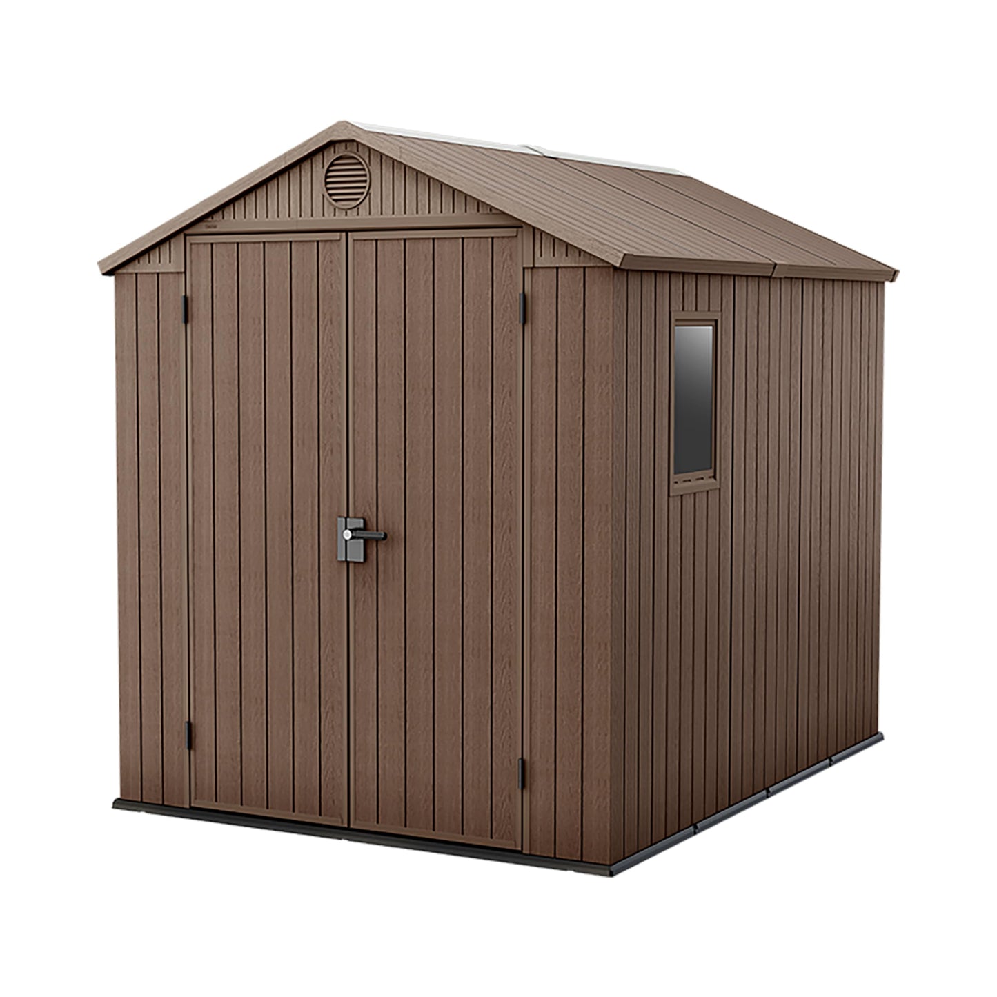 Keter Darwin - Caseta de Jardin exterior almacenamiento (6 x 8, color marrón, dimensiones exteriores: 190 x 244 x 221 cm, sin mantenimiento, resistente a la intemperie, impermeable, con subsuelo)