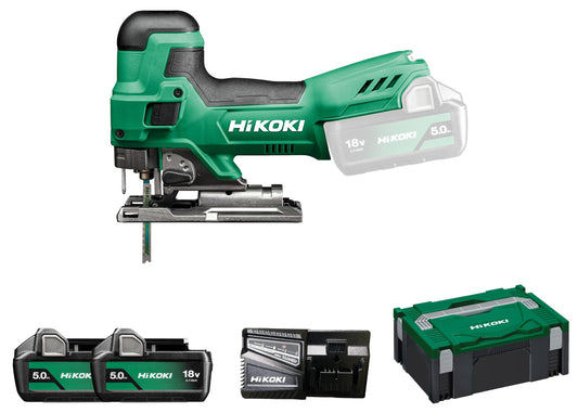 Hikoki CJ18DBWPZ - Sierra de calar de batería 18 V CJ18DB, 2 baterías 5,0 Ah y maletín HSC